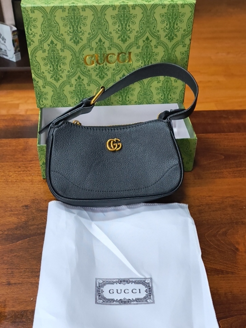 New-Inspired GG Black Mini Shoulder Bag with Gold GG